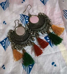 Boho Tassel Earrings Mirror Work
