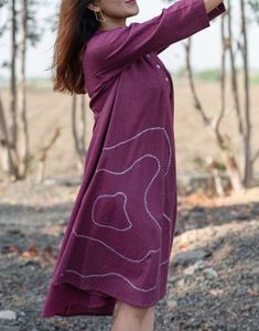 Chic Purple Embroidered A-Line Dress