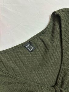 Olive Green Tie-Front Ribbed Crop Top