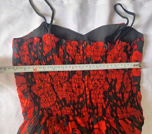Red &amp; Black Floral Print Corset waist Dress
