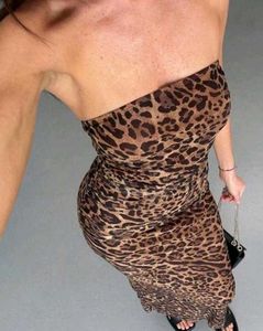 Leopard Print Strapless Maxi Dress