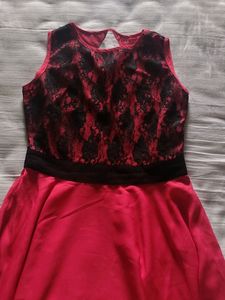 L Size Fit & Flare Dress Peach & Black Colour