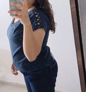 Navy Blue V-Neck Top