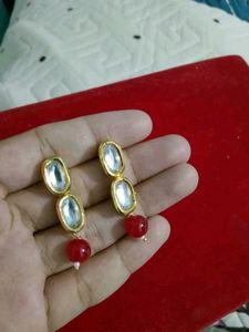 Elegant Kundan & Red Pearl Earrings