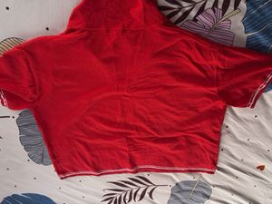 Red Polo Shirt with White Stripes