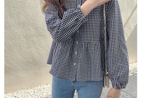 Gingham Print Peplum Top