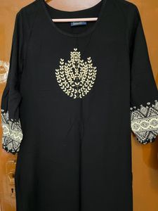 Black Kurta With White Pattern And Gold Outline