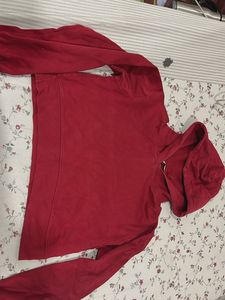 Maroonish Red Cropped Hoodie