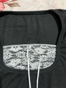 Black Lace Trimmed Square Neck Top
