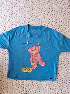 Nerdy Bear Graphic Blue T-Shirt