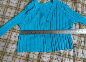 Blue Ribbed Knit Cardigan