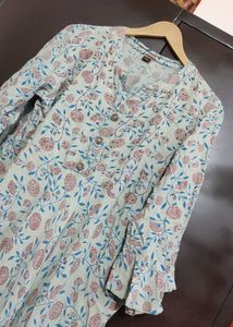Sea Green &amp; Maroon Floral Print Kurti For 44 Bust