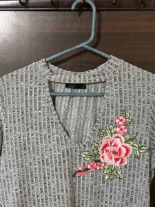 grey floral embroidered top