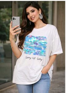 White Sequin Graphic T-Shirt