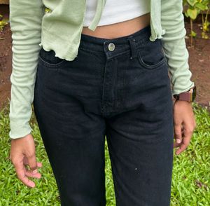 Black Wide Leg Denim Jeans