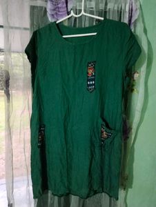 Length 33,Green Kurta with Embroidered Pocket