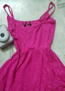 Y2k Bright Pink Lace Top With Spaghetti Straps