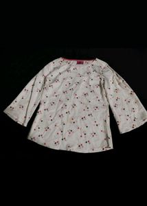 White Heart Print Bell Sleeve Top
