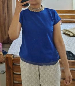 royal blue ethnic top with Embellished Collar