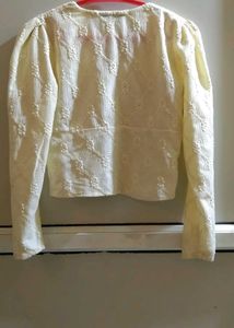 Pale Yellow Textured Puff Sleeve Crop Top