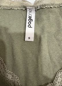 Sage Green Lace Trim V-Neck Top