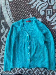 teal green Knit V-Neck Cardigan