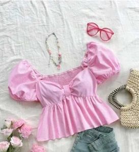 Cute Pink Striped Peplum Top