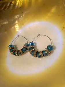 Hoop Earrings with Blue Beads/Christmas