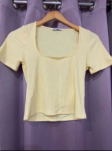 Zara Yellow Square Neck Top