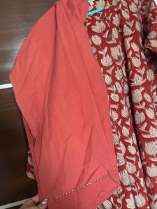 Rust Floral Print Kurta with matching pants
