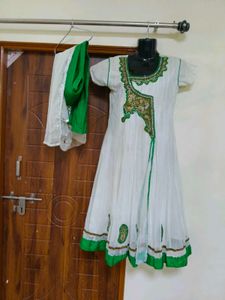 Embellished White frock green chudidar dupatta