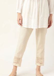 Elegant Cream Palazzo Pants with Lace Detail