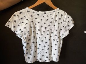 White Palm Tree Print Crop Top