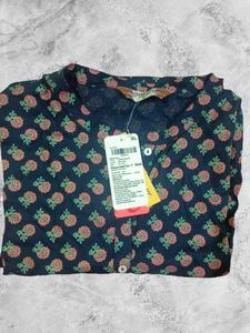 Cotton Blend Blue Printed Kurta