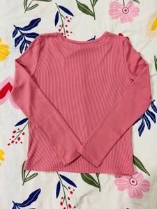 Pink Ribbed Cutout Long Sleeve Top