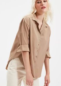 TRENDYOL Oversized Beige Button-Up Shirt By Trendy