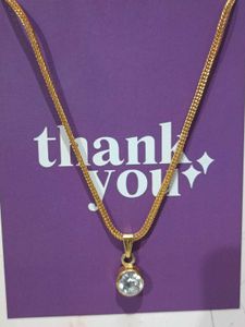 Gold-Tone Chain Necklace with Crystal Pendant