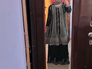 Black Embroidered frock Palazzo Set