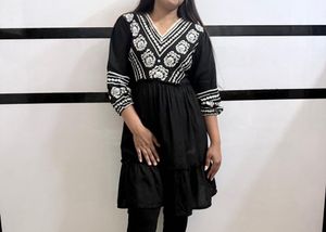 Black Kurta with White Embroidery