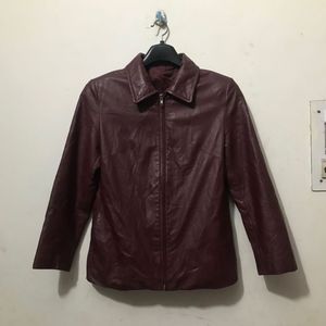 Boxy Fit Maroon Pure Leather Jacket