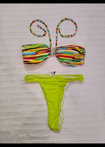 Vibrant Striped Bandeau Bikini Set