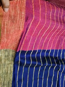Vibrant Blue &amp; Pink Striped Saree