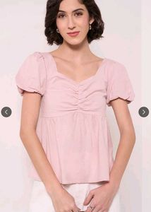 Sweetheart Neck Puff Sleeve Cotton Empire Top