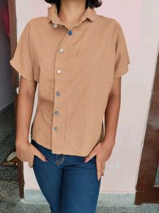 Casual Brown Short Sleeve Shirt