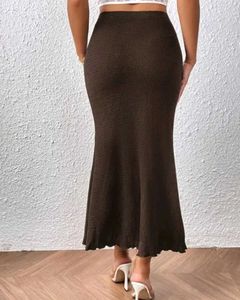 SAVANA Chocolate Brown Textured Mermaid Maxi Skirt