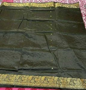 olive grey pure silk saree