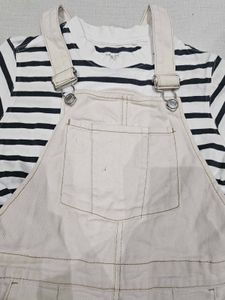 Kids Off-White Denim Overalls &amp; Striped shirt