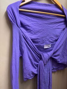 Purple Tie-Front Long Sleeve Top