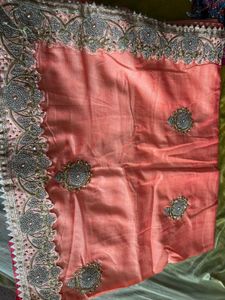 Elegant Peach Embroidered Saree