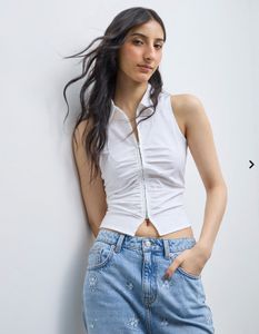 Westside Sleeveless Ruched Zipper Top